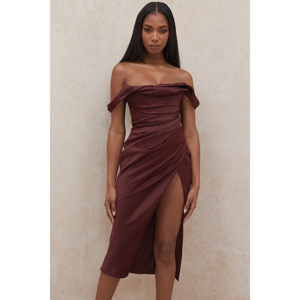 House of CB Burgundy Off-Shoulder Wedding Dress